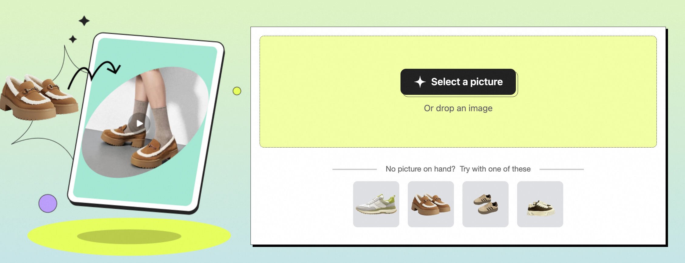 virtual try on shoes step to select a picture to upload