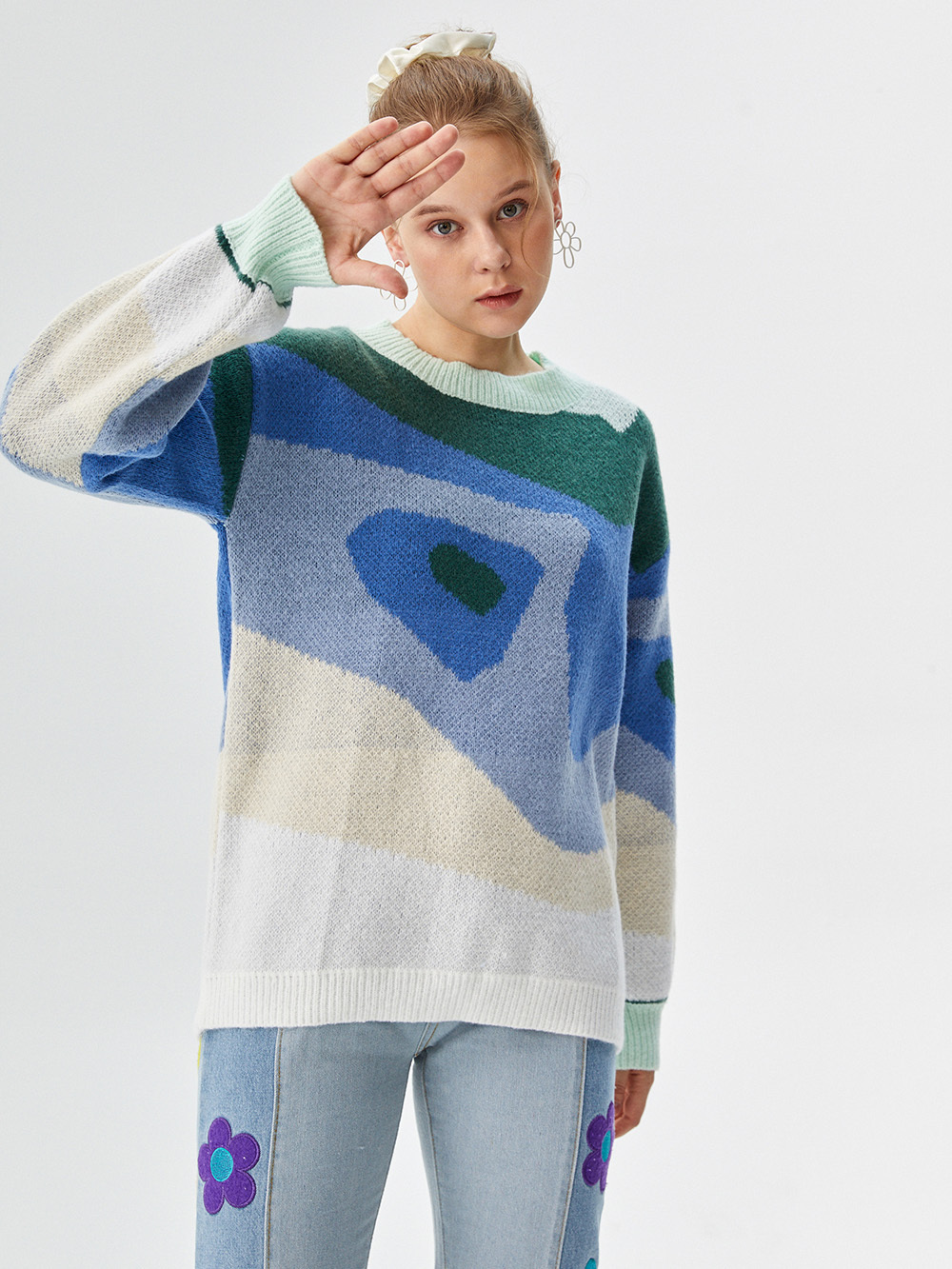 Professional Ghost Mannequin to Model for Sweater with Studio Model featuring Studio Model wearing Sweater in Minimalist White Studio, Professional style.