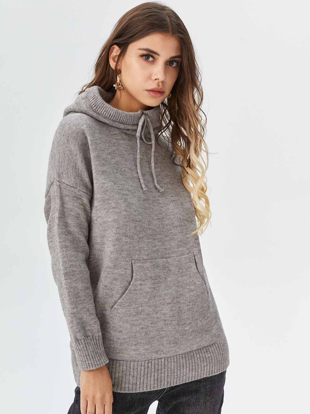 Professional Put Clothes on Model AI for Hoodie with Studio Model featuring Studio Model wearing Hoodie in Minimalist White Studio, Professional style.